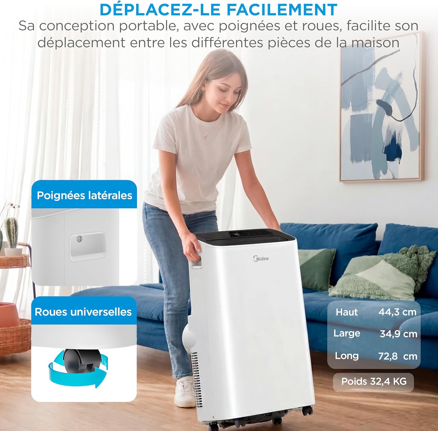 Climatiseur Mobile Réversible MIDEA Arctic Smart 12000 BTU – 4-en-1 Connecté
