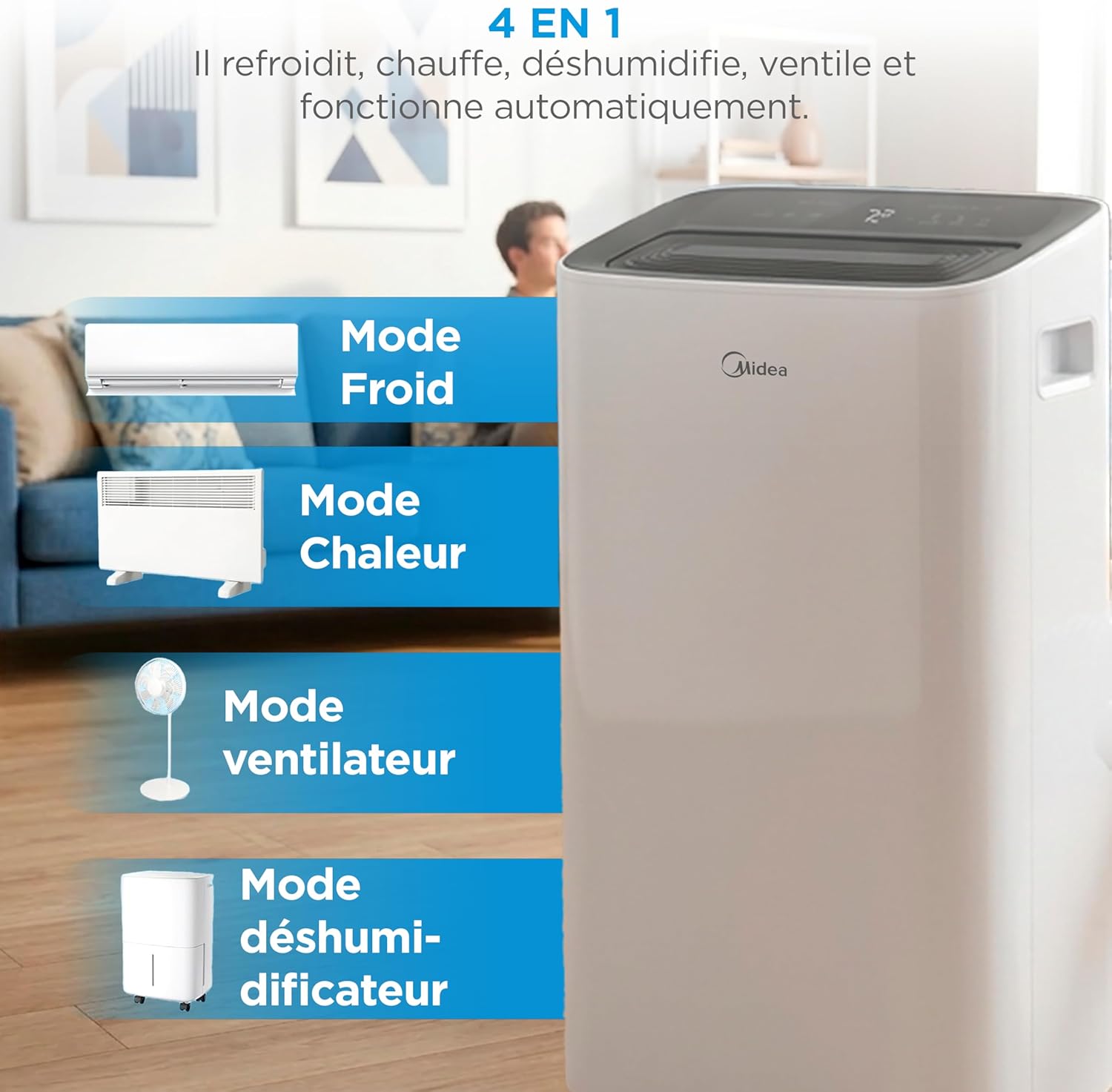 Climatiseur Mobile Réversible MIDEA Arctic Smart 12000 BTU – 4-en-1 Connecté