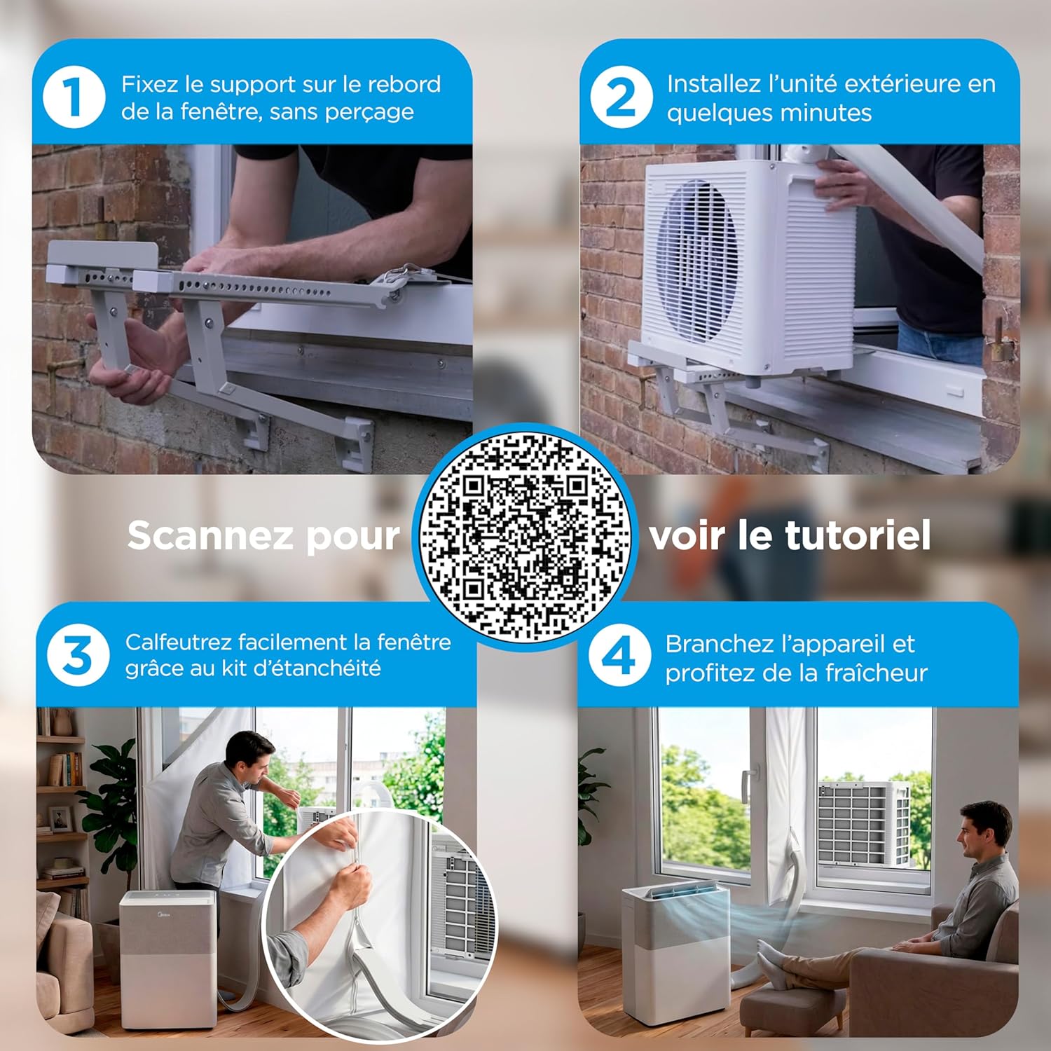Climatiseur Mobile Réversible MIDEA PortaSplit 12000 BTU – Ultra Silencieux 4-en-1 A++