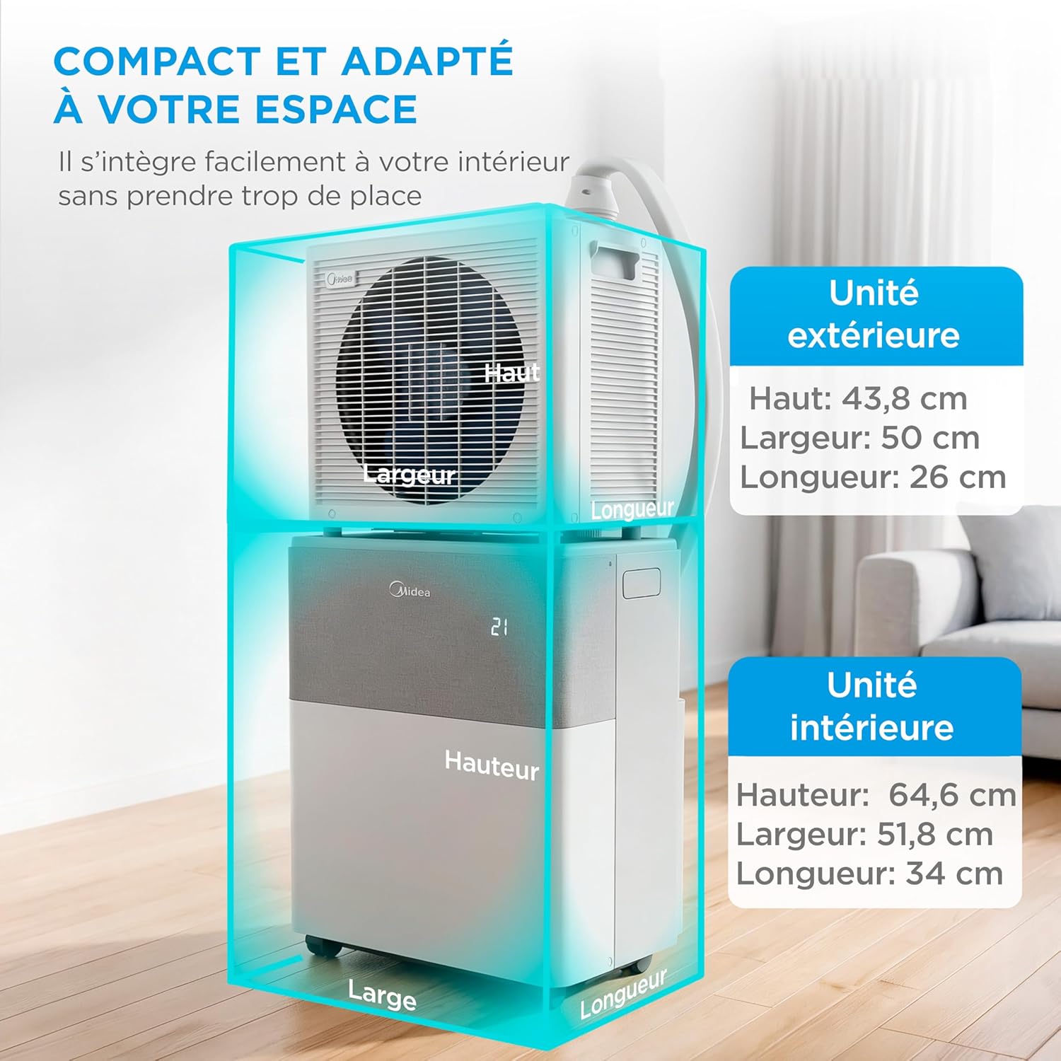Climatiseur Mobile Réversible MIDEA PortaSplit 12000 BTU – Ultra Silencieux 4-en-1 A++